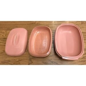 Vintage Tupperware Microwave Food Steamer 6 Cup Dusty Rose Pink 3 Piece 1273